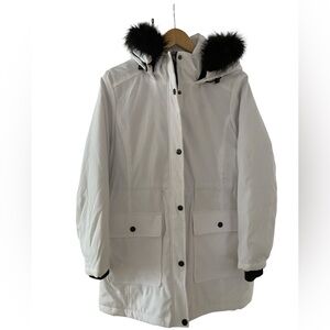 White Parka with Black Faux Fur Trim size Large